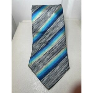 Missoni Tie Blue Gray Yellow‎ Stripe 100% Silk Necktie
